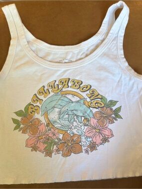 Billabong White Graphic Tank Top with Multicolor Print